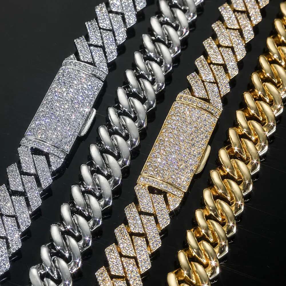 12mm White Gold Rose Gold Plated Cuban Necklace Hip Hop Two Rows Iced Out Prong Diamond Cuban Link Chain Jewelry for Women Men
