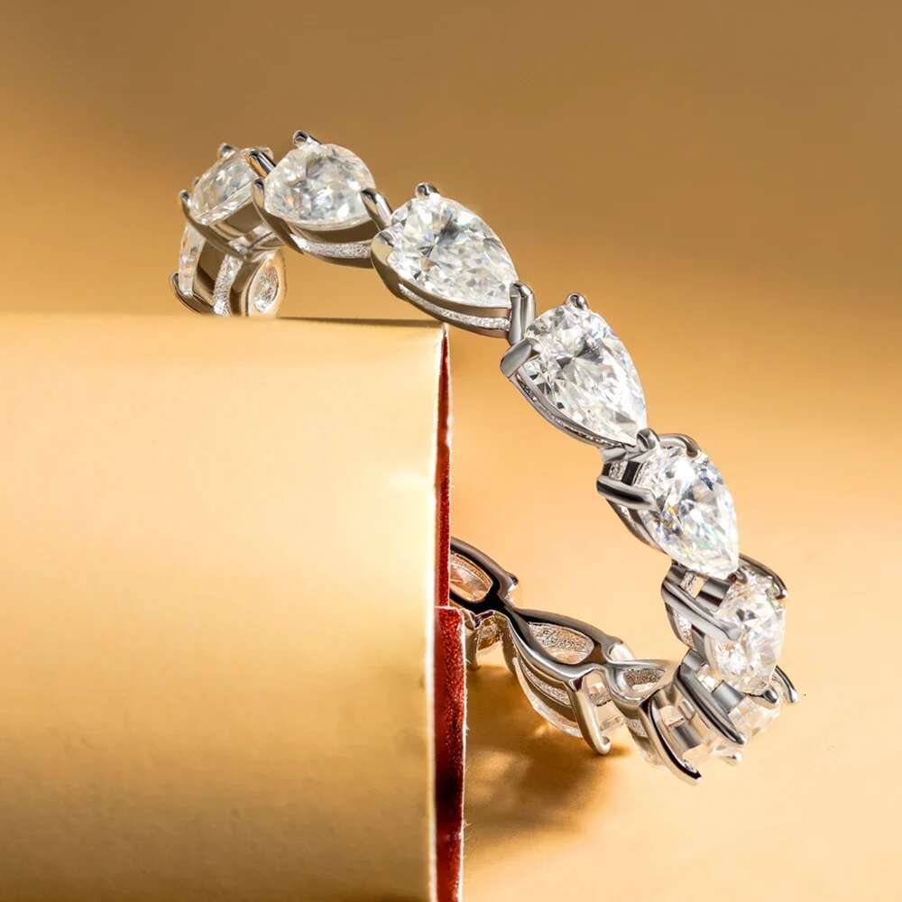 Waterdrop Shape All Missanite Eternity Ring Band D Color Pear Cut Diamond Engagement Rings 925 Silver Wedding Ring for Women Men