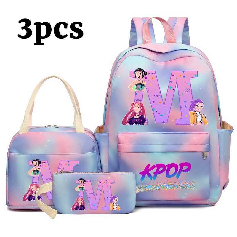 3pcs K-pop Demon Hunters Schoolbag Pencil Case Lunch Bag Set for Students Letter Printed Backpack Pen Bags Suit Gifts C251114