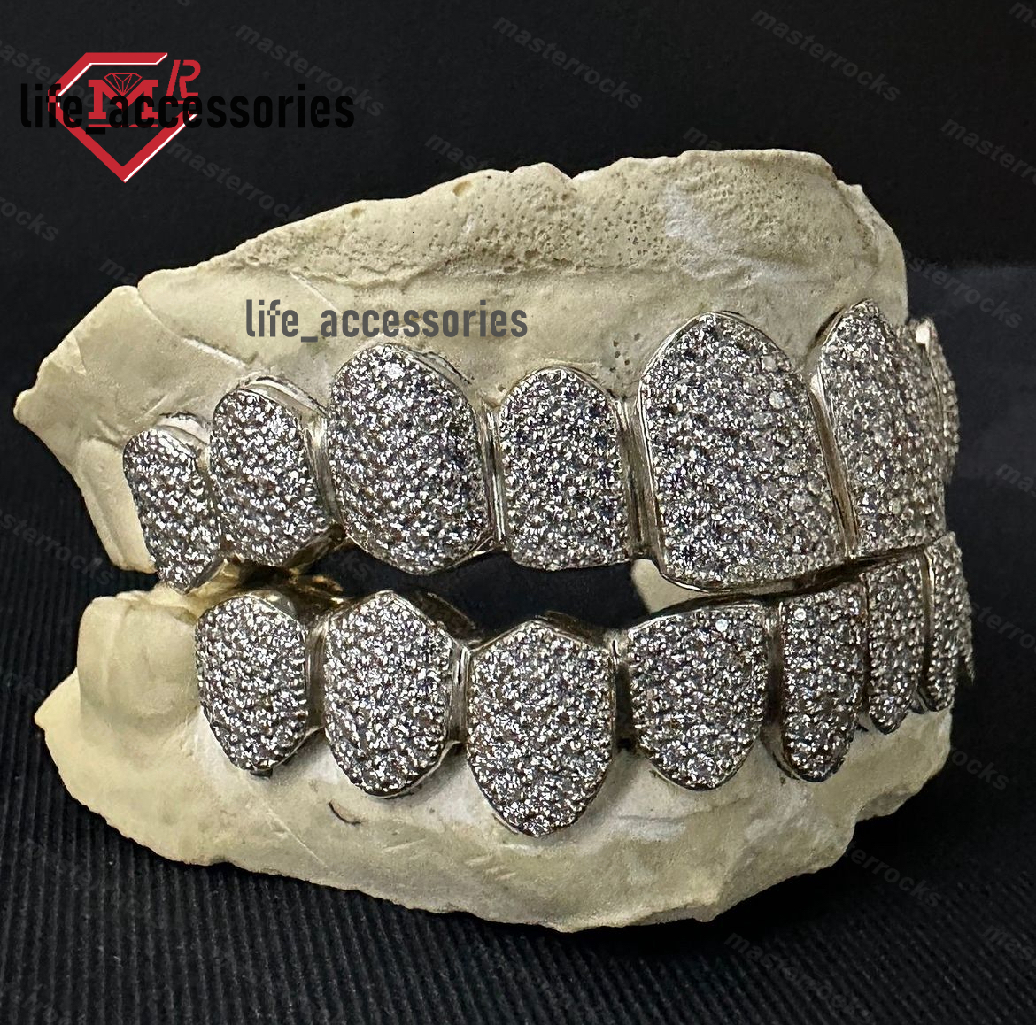 Custom Mouth Grillz 10 on 10 Real Silver 925 Vvs Moissanite Pass Diamond Tester Hip Hop Grillz Moissanite