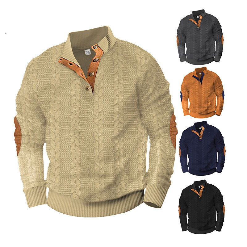 2025 New Jacquard Buckle Henley Autumn/Winter Long Sleeve Patchwork Embroidered Color Contrasting Hoodie