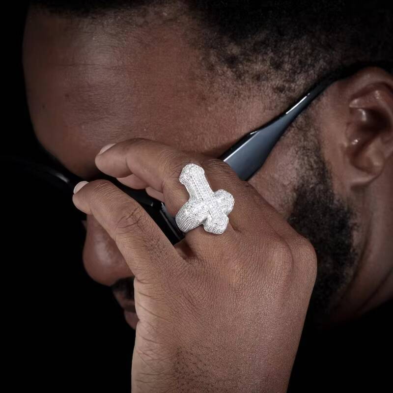 Iced Out Baguette Cut Cross S925 Silver VVS1 Moissanite Rings For Men Hip Hop Gold Jewelry