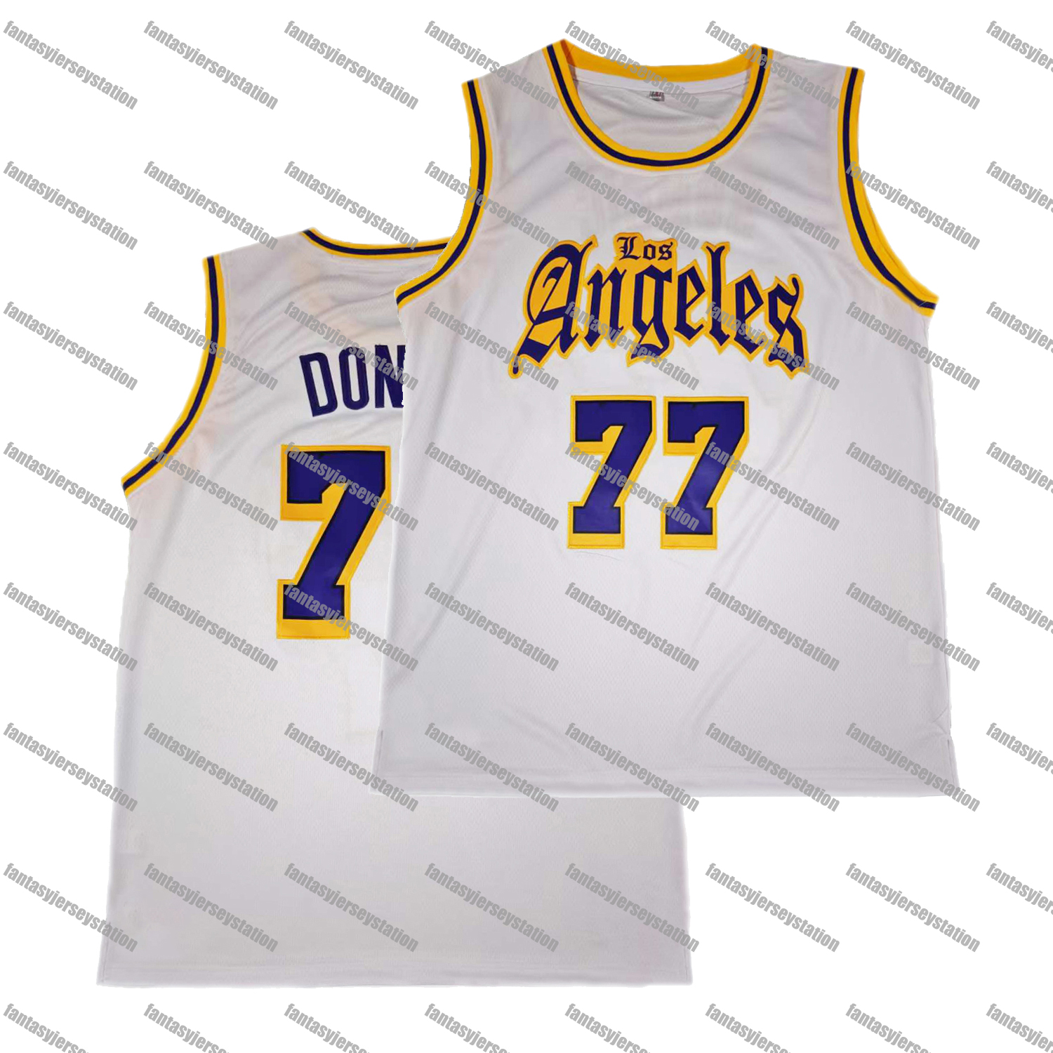 IN STOCK Mens Embroidered 77 Doncic White Basketball Jersey, Polyester,Crew Neck, Loose Fit, Stitched Name Number,Breathable Stretch, Casual Sports fo