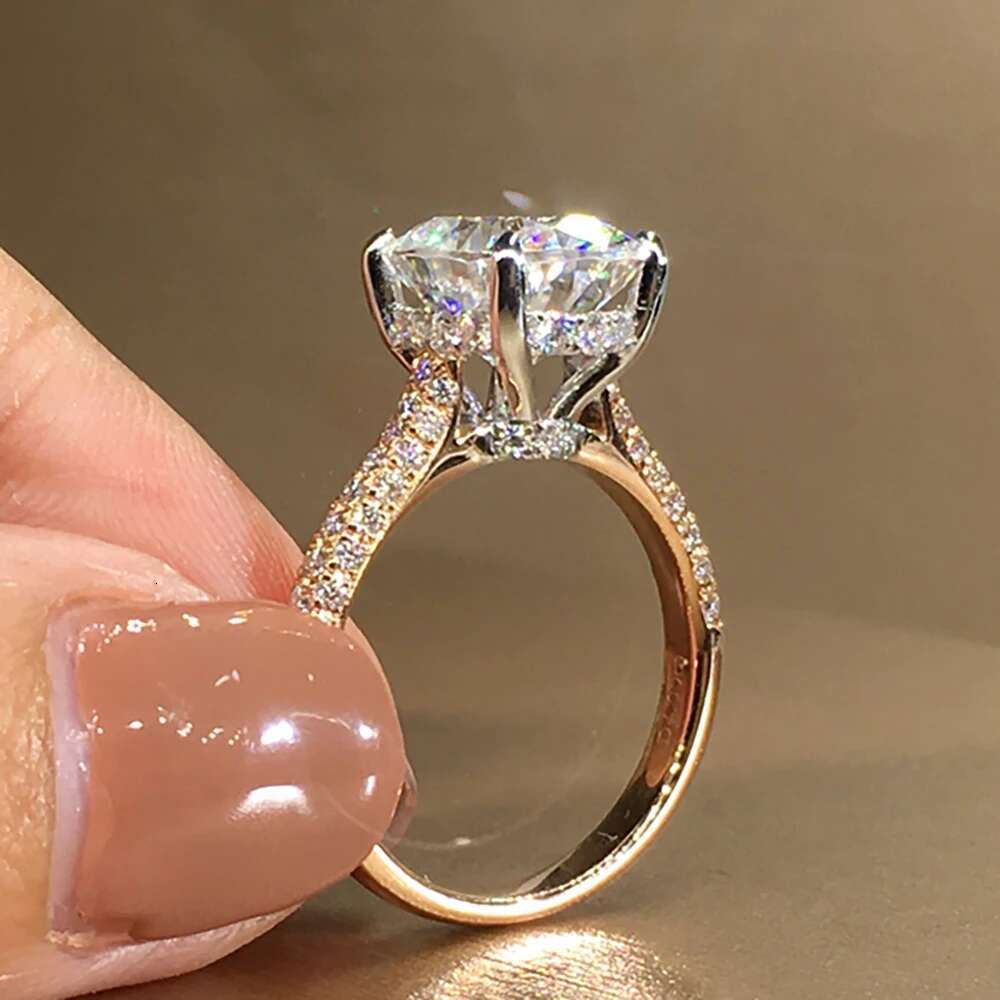 Custom Solid 18K Rose Gold Women Ring Moissanite Diamonds Oval Party Engagement Anniversary Wedding Ring Crown Trendy