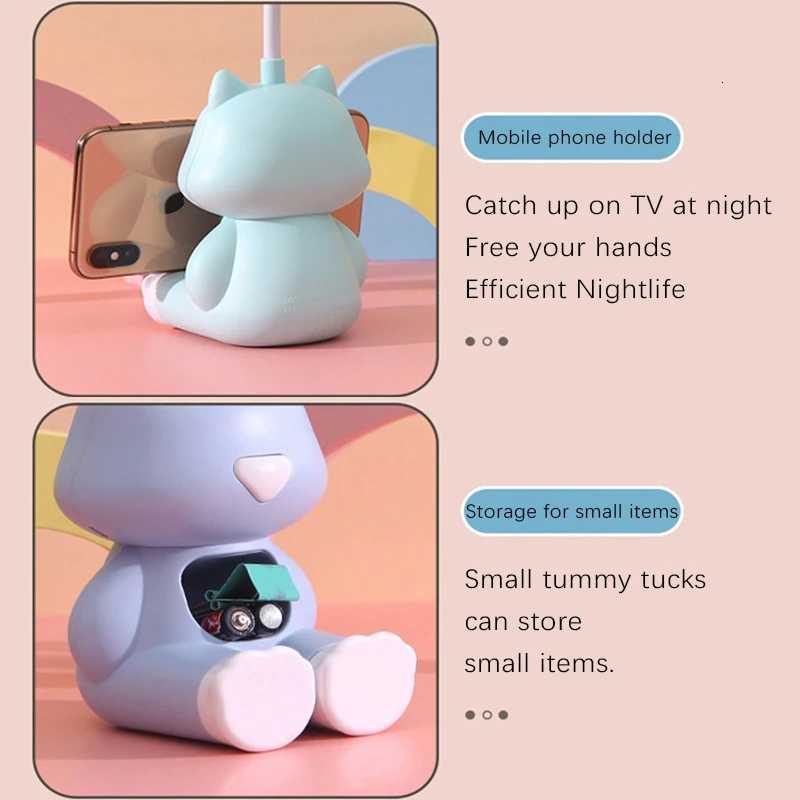 Cute Cat Flexible Led Study Desk Lamp with Phone Holder Bedside Color Adjust Table Lamp for Kids Student Room M251114