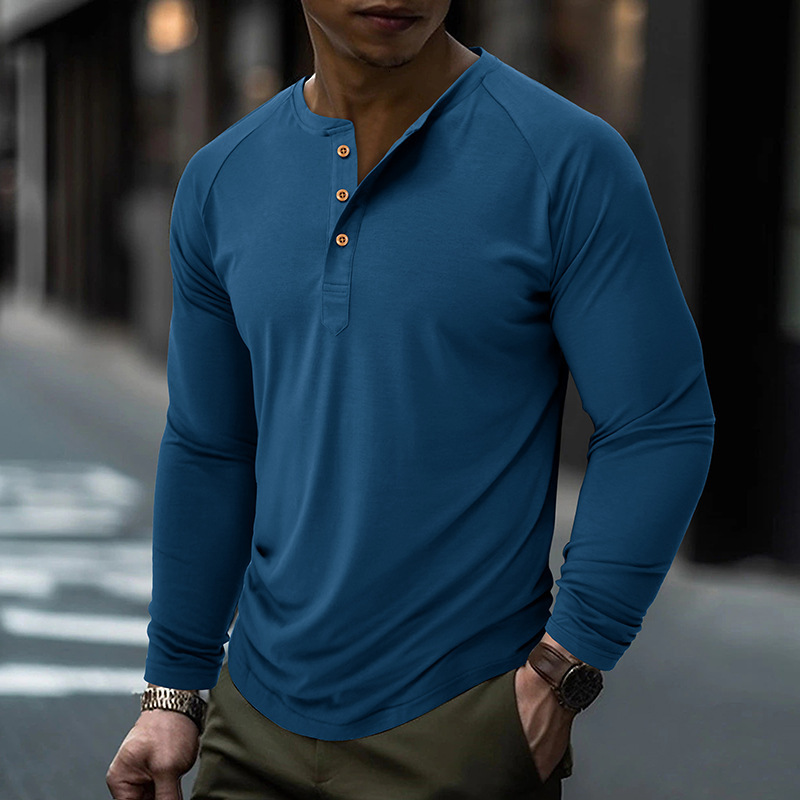 Mens solid color long sleeved t-shirt Mens foundation shirt Henry T-shirt