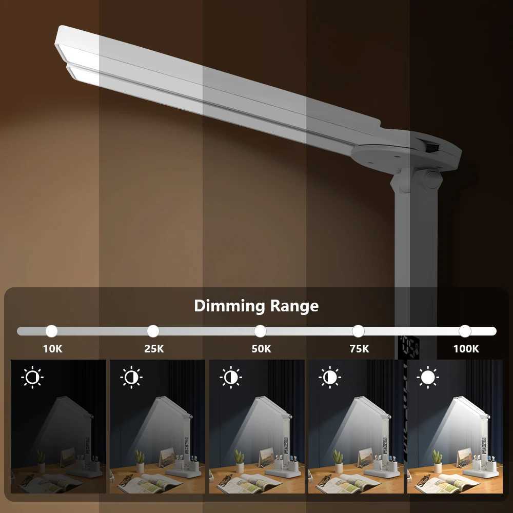 Double Headed Eye Protection Table Lamp LED Rechargeable Dimmable Desk Light Smart Display For Study Reading Bedside Night Light M251114