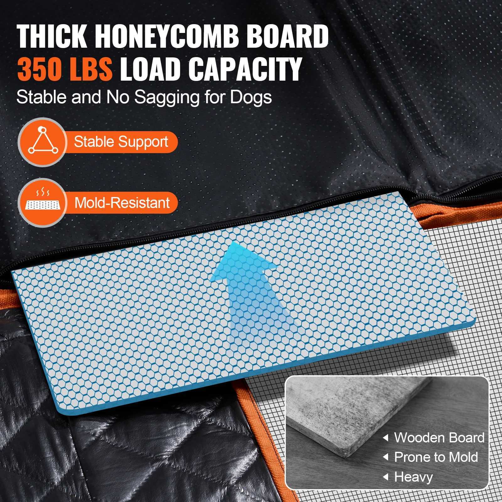 VEVOR rear seat extender dog car seat cover designed for rear seat beds with mesh windows and storage pockets supporting a 350 pound dog hanger X25041