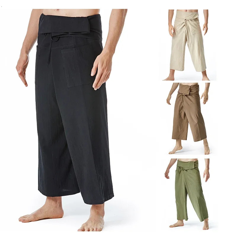 Summer Daily Thai Fisherman Linen Pants Mens Loose Yoga Pirate Harem Bag Tights Socks Family Clothes Quick Drying Trousers 250411
