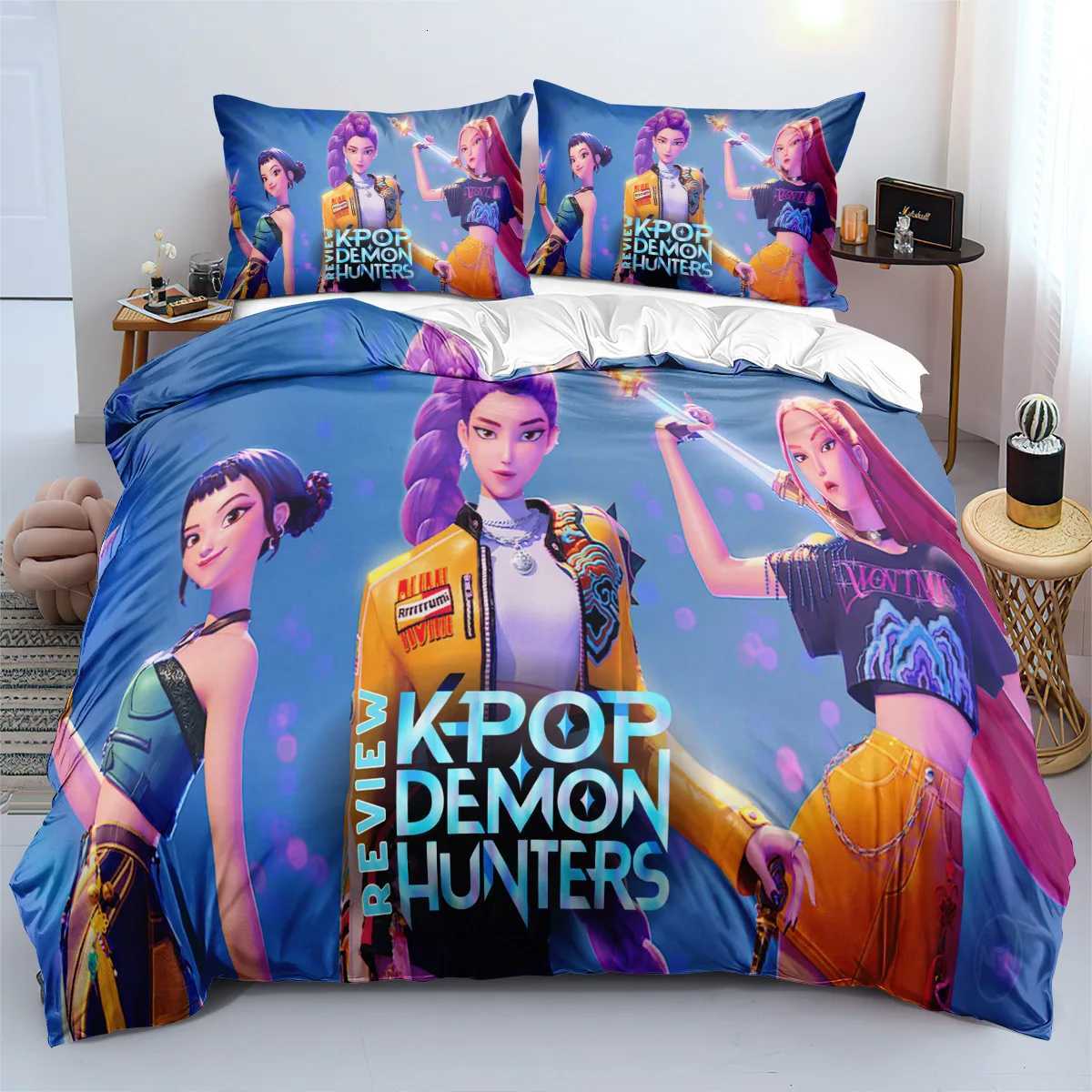 Hip Hop Kpop Demon Hunte Bedding Set Luxury Rumi Mira Zoey Quilt Cover Pillowcase Girls Bedroom Bed Sack Pillowslip 2025 Z251113