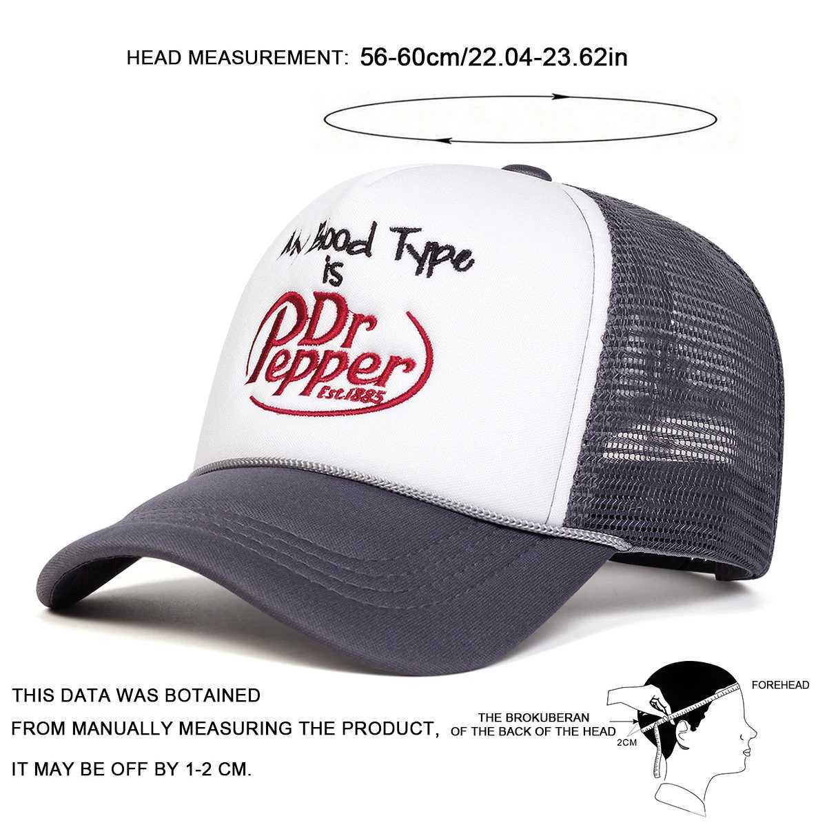 The unisex My Blood Type is a Dr Pepper embroidered baseball mesh cap for spring and summer outdoor sun protection adjustable casual truck cap W250414