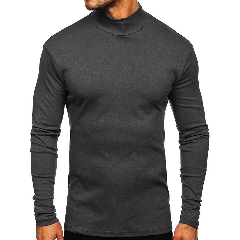Autumn and winter high collar bottoming shirt long sleeve mens T-shirt middle collar clothes mens solid color thickened T-shirt
