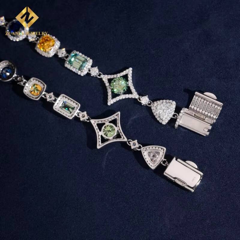 New Arrivals 925 Silver Moissanite Tennis Bracelet Mixed Fancy Cut Fashion Necklace Bracelet Color Moissanite Bracelet