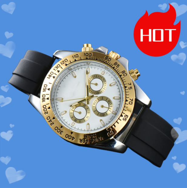 20258Mens DAY TONA Automatic quartz Movement watch multifunction Wristwatch Designers Men Watches rubber Strap Gold Wristwatches Montre de luxe #351