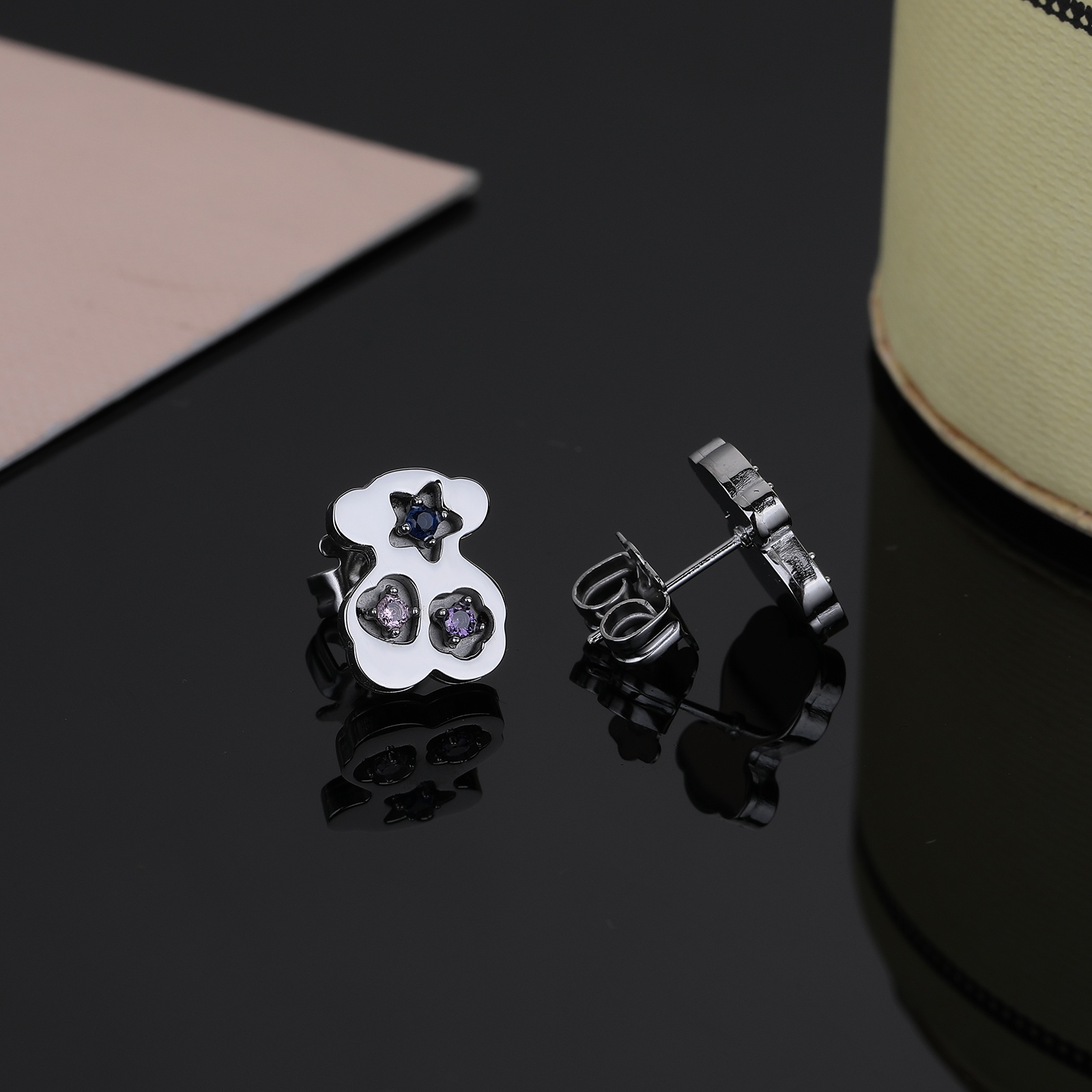 Hot Sale Fashion Women Men Silver Gold Stainless Steel Span Bear Heart Star Flower Stone Moon Circle Stud Earrings Jewelry