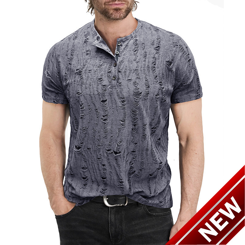 2025 mens short sleeved T-shirt mens fashion Henley shirt mens casual top