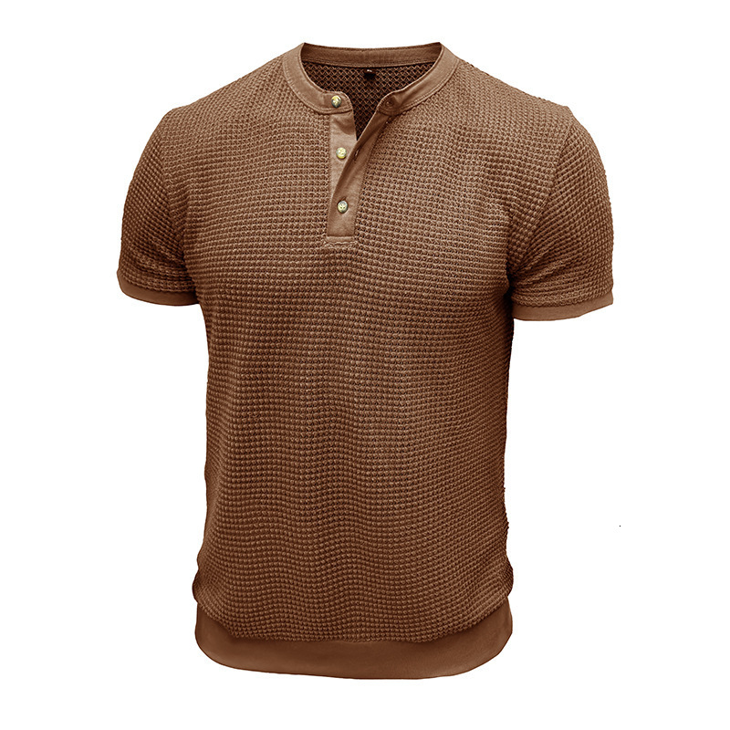Mens new short sleeved textured knitted Henley style T-shirt pullover