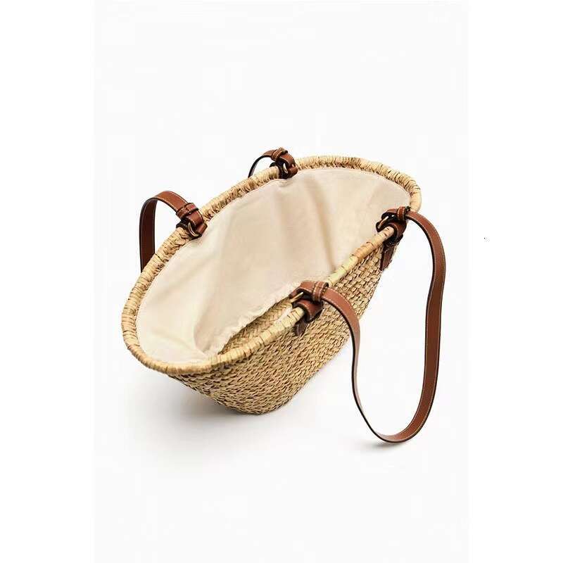 Handmade Beach Bag Simple One Shoulder New Versatile Large Capacity Woven Vacation Style Beach Bag, Natural Grass Women's Bag Kq2