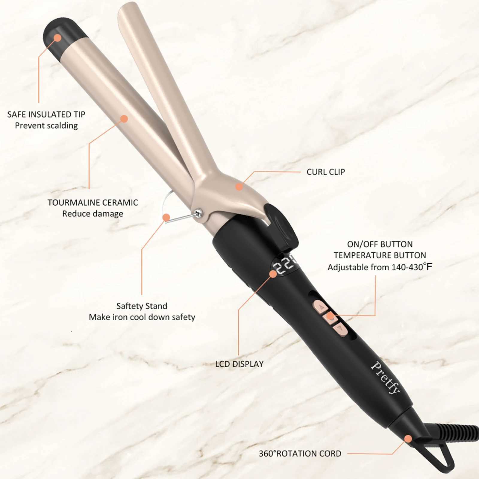 Pretfy 1 inch Hair Curling Iron Hair Curler Temperature Adjustable LCD Temp Display Hair Styling Tool Anti-scald Auto Shut-OffT251114