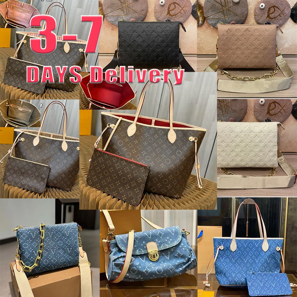 New Neverfull designer bag Blue denim handbag LV large capacity brand luxury bag letter print designer bag high-quality leather wallet Coussin Bag tote bag