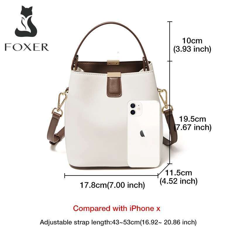 Designer Bag FOXER Split Leather Bucket Lady Messenger Women's High Quality Stylish Handbag & Totes Elegant Female Bag Large Capacity