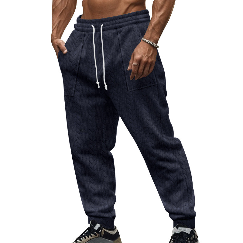 Men's casual solid jacquard inverted Fried Dough Twists drawstring straight leg leggings in autumn and winter