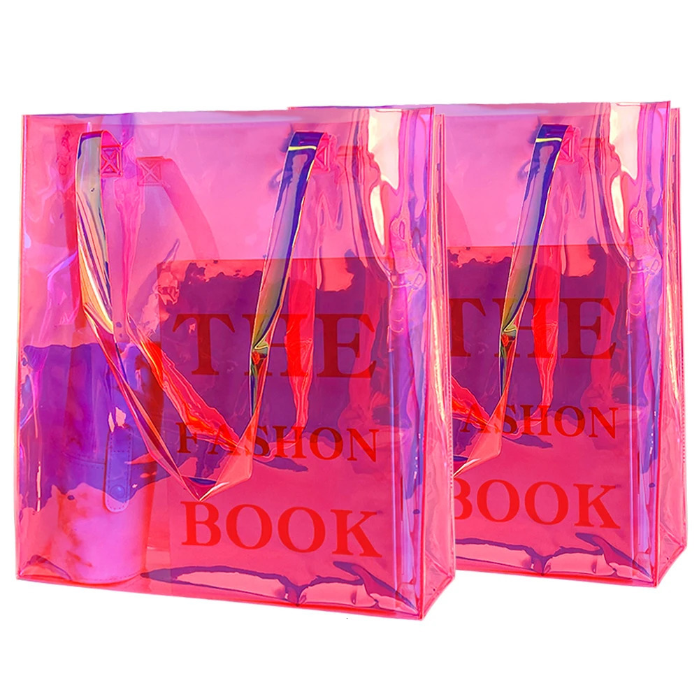 Clear Tote Bag 2-Pack Holographic Rainbow Iridescent Handbag for Sports Fan Games Work Security Travel Stadium Venues or Concert 250407