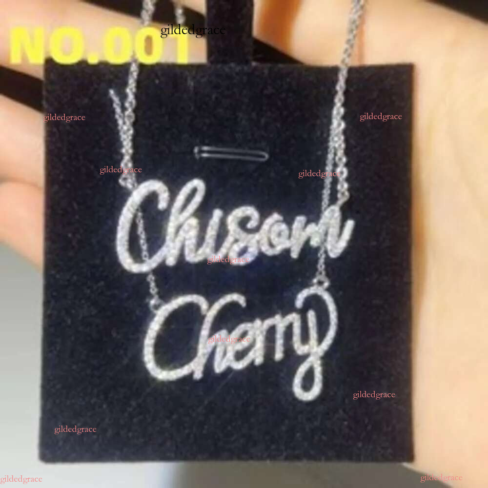 necklace moissanite chain Vvs Dia Sterg Sier Gold Iced Out Letter Pendan Cuban k Hip Hop Custom Name Pendant
