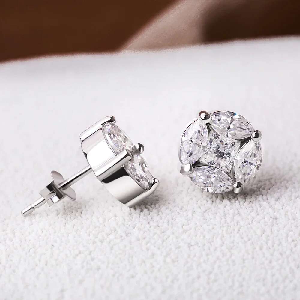 10mm Cluster Star Moissanite Stud Earrings with Certificates 925 Sterling Silver Princess/Marquise Cut Diamond Earring for Women