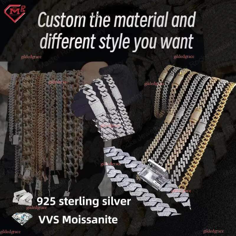 10K 14K Gold Chains Hollow Hip Hop Custom Moissanite Clasp Men 6mm-15mm Cuban k Chain