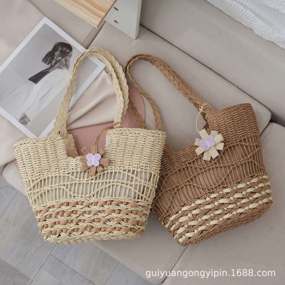Handmade Beach Bag Handmade Straw Woven Shoulder Versatile Large Capacity Tote With Inner Lining Hollow Ripple Summer Beach Bag For Women Kq2
