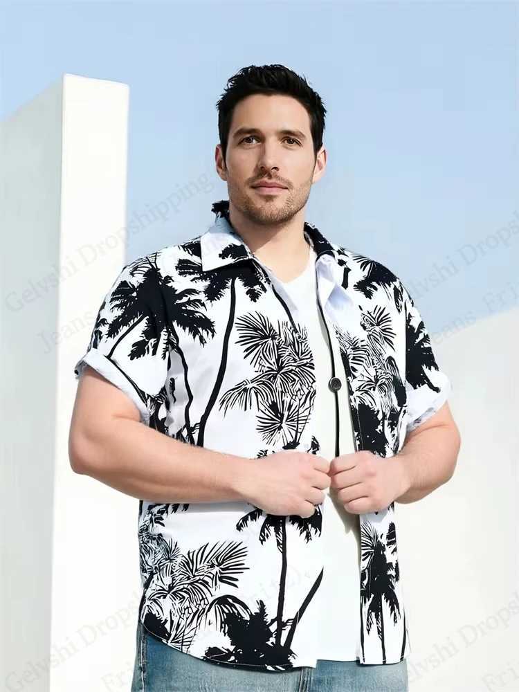 Mens casual loose Hawaiian shirt mens 3D printed floral plant beach shirt womens fashionable short sleeved shirt mens W250414