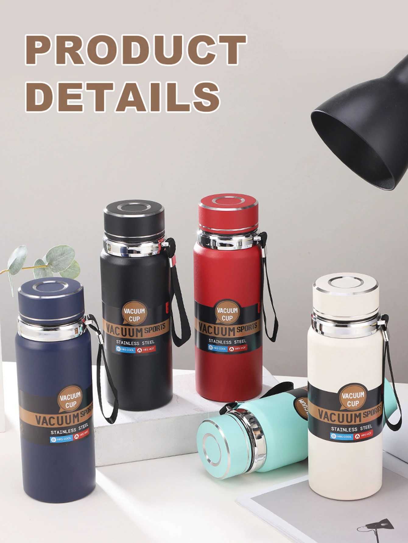 1pc 1000ml stainless steel insulated water cup coffee pot outdoor cup double-layer waterproof cup C251114