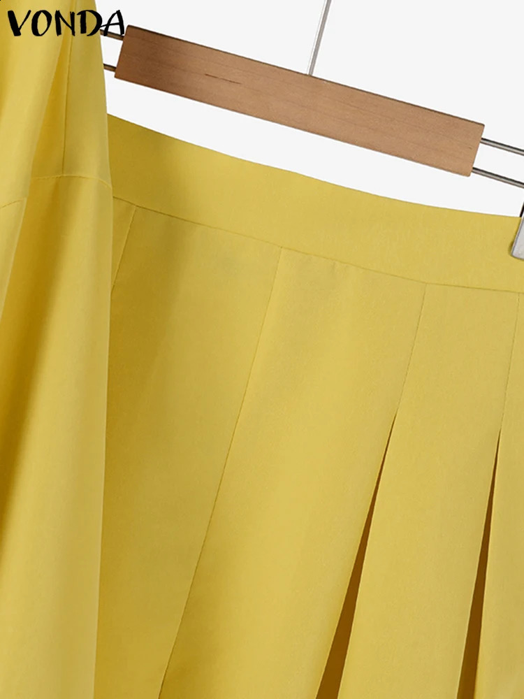 Plus Size 5XL VONDA Women Pants Sets Casual Loose Turn-down Collar Tops Elastic Waist Wide Leg Pant Outfits 2025 Women Suits 250410