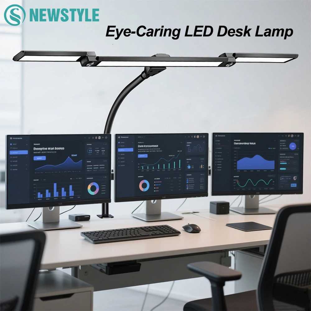 3-Head 16W LED Desk Lamp for Home Office Eye Caring Architect Desk Light 5 Color 10 Leves Dimming Computer Monitor Table Light M251114