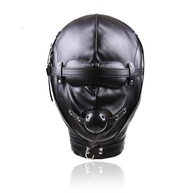 Fully Enclosed Black Soft PU Head Hood for Cosplay Fanatics Gimp Mask Leather with Mouth Gag Ball Couple Game Headgear Props 250410