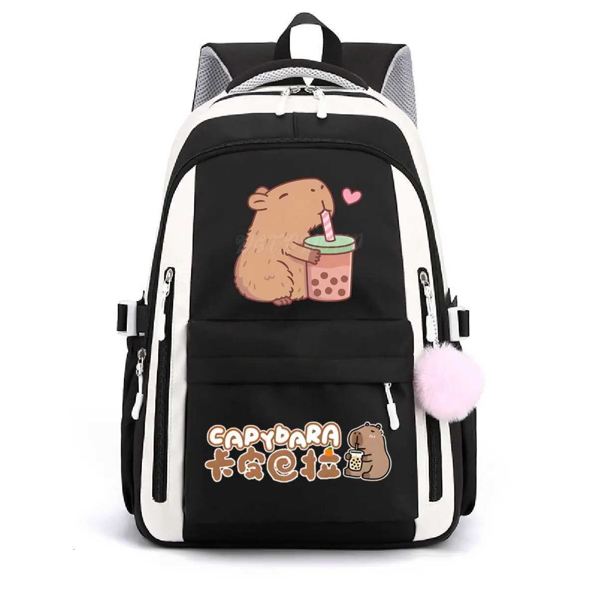 School Backpack for Girls Cute Capybara Bubble Tea Print Schoolbags Women Girls Casual School Bags Trendy Travel RackpackW251113