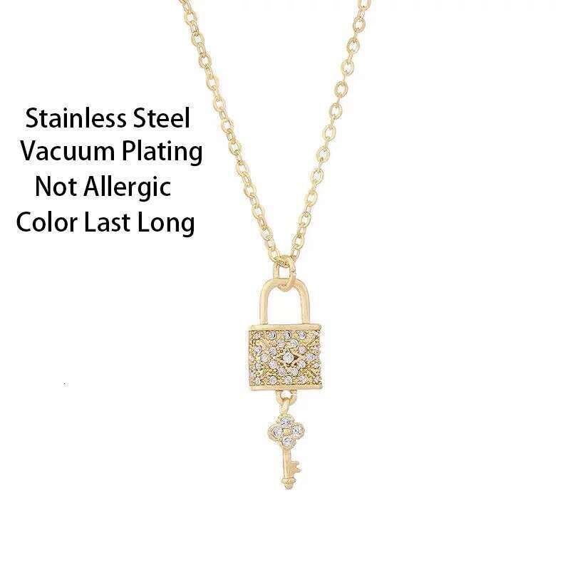 New Design Sense Light Zircon Crystal Lock Key Pendant Stainless Steel Necklaces For Women Sexy Party Neck Chain Jewelry