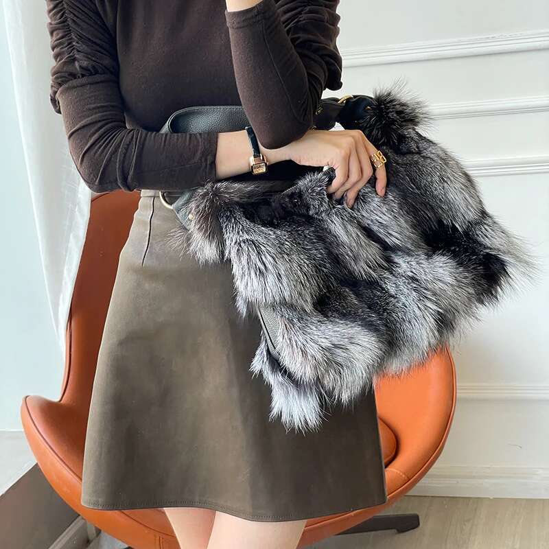 Real Shoulder Natural Fluffy Fox Fur Crossbody Bag Women's Desisgner Large Capacity Fashion Female Handba