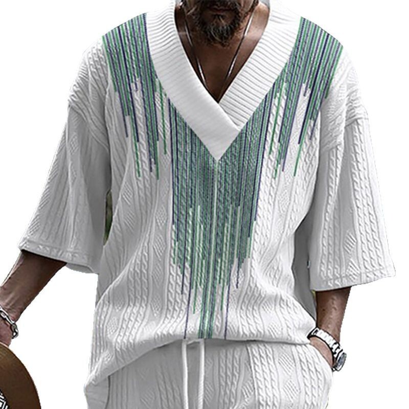 2025 Jacquard Digital Printed Seven point Short sleeved Men's with Shoulder Drop Loose Hawaiian T-shirt for Men Summer