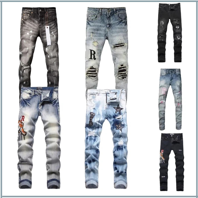 Men Jeans Designer Mens Denim Pants Letter Embroidery Brand Slim Fit Streetwear High Street Vintage Wash Cotton Trousers