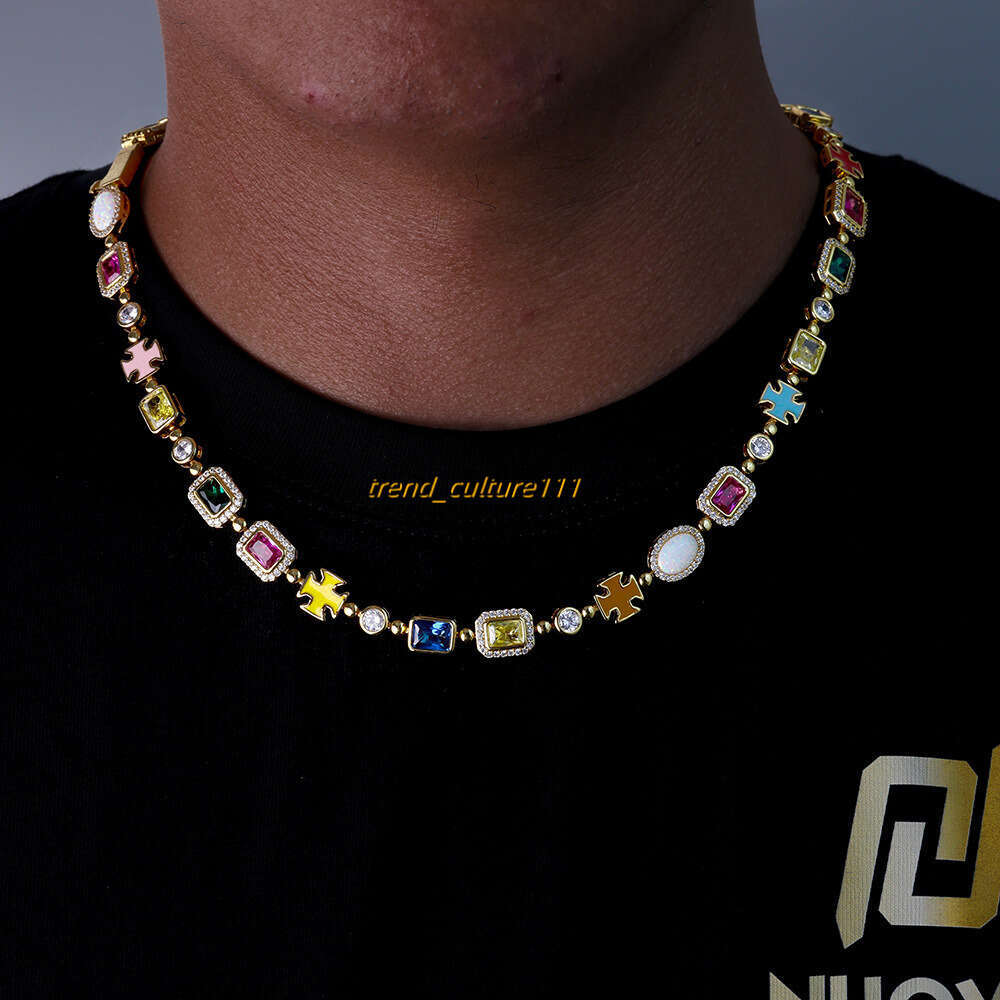 Hip hop colored women's jewelry necklace, high-end Moissanite men's necklace