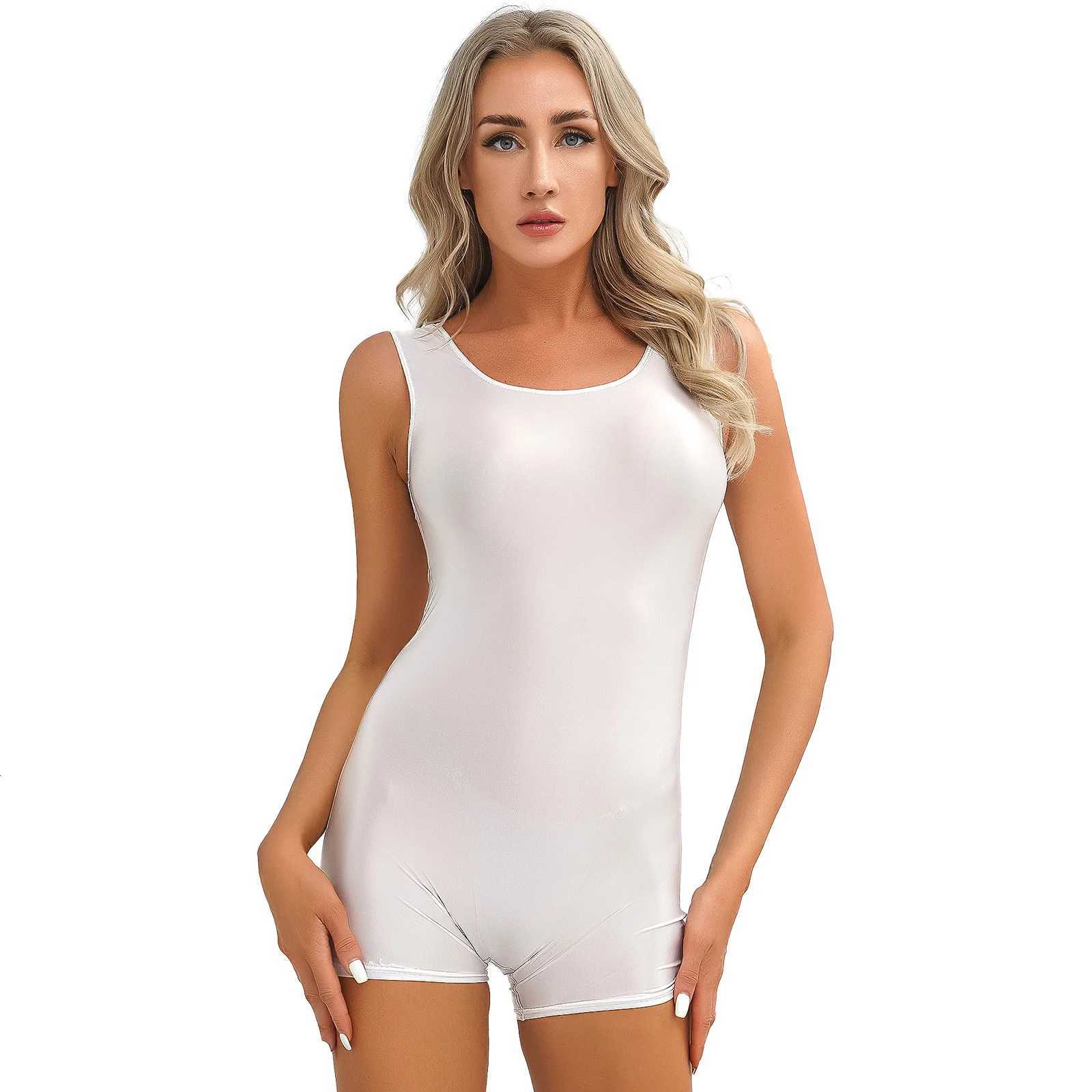 Womens Swimsuit One Piece Swimwear Solid Color Bodybuilding Yoga Gym Fitness Stretchy U Neck Glossy Slim Fit Short JumpsuitW251113