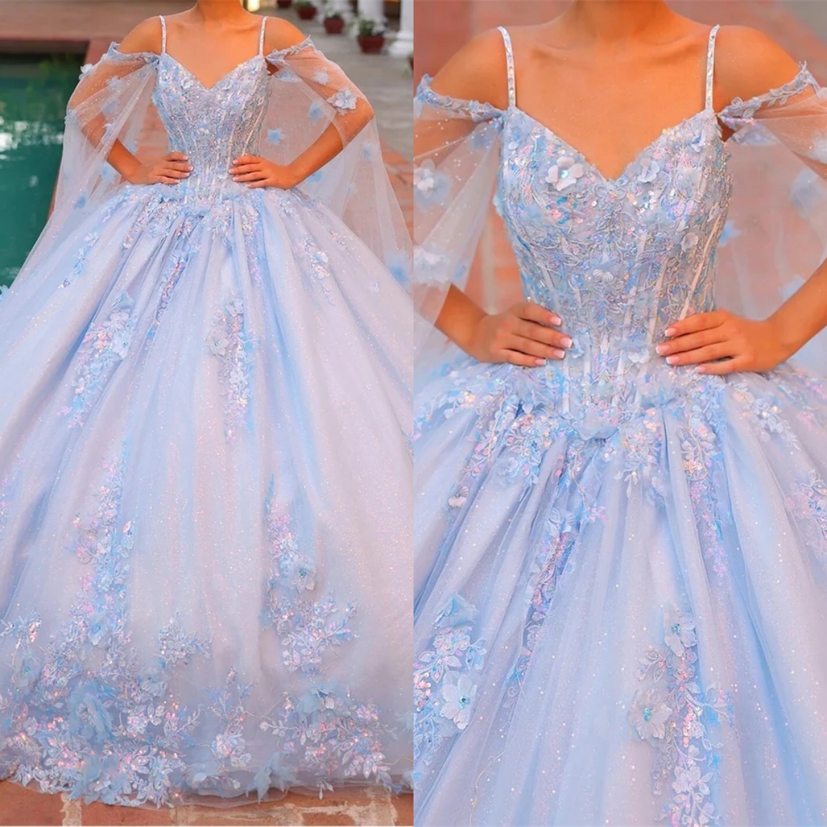 Exquisite Ball Gown Quinceanera Dresses For Women Appliques Sequins Gowns Sweetheart Neck Spaghetti Straps Party Prom Sweep Train Dress Customied