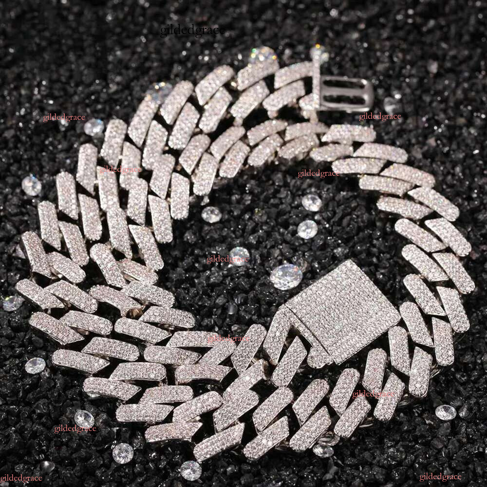 designer chain necklace hip hop jewelry wide 2rows k chains vvs moissanite white gold plated sterg sier cuban bracelets N34