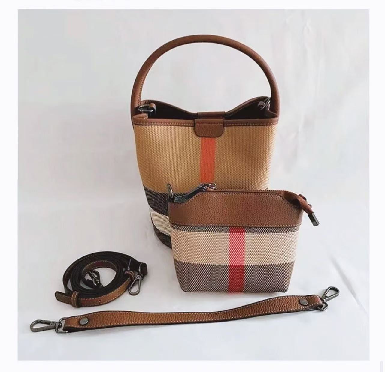 Free Shipping Canvas Genuine Leather Women Fashion Barrel Bucket One Shoulder Crossbody Bags Female Purses And Handbags Ladies Bag