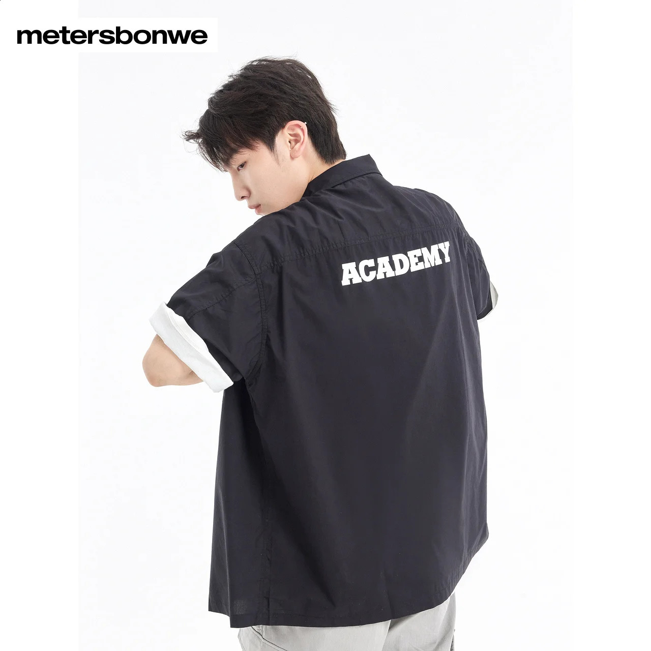 Metersbonwe Mens Multi Pocket Short Sleeve Product Shirt 100 Cotton Loose Solid Color Business Shirt Casual Summer Top 250411
