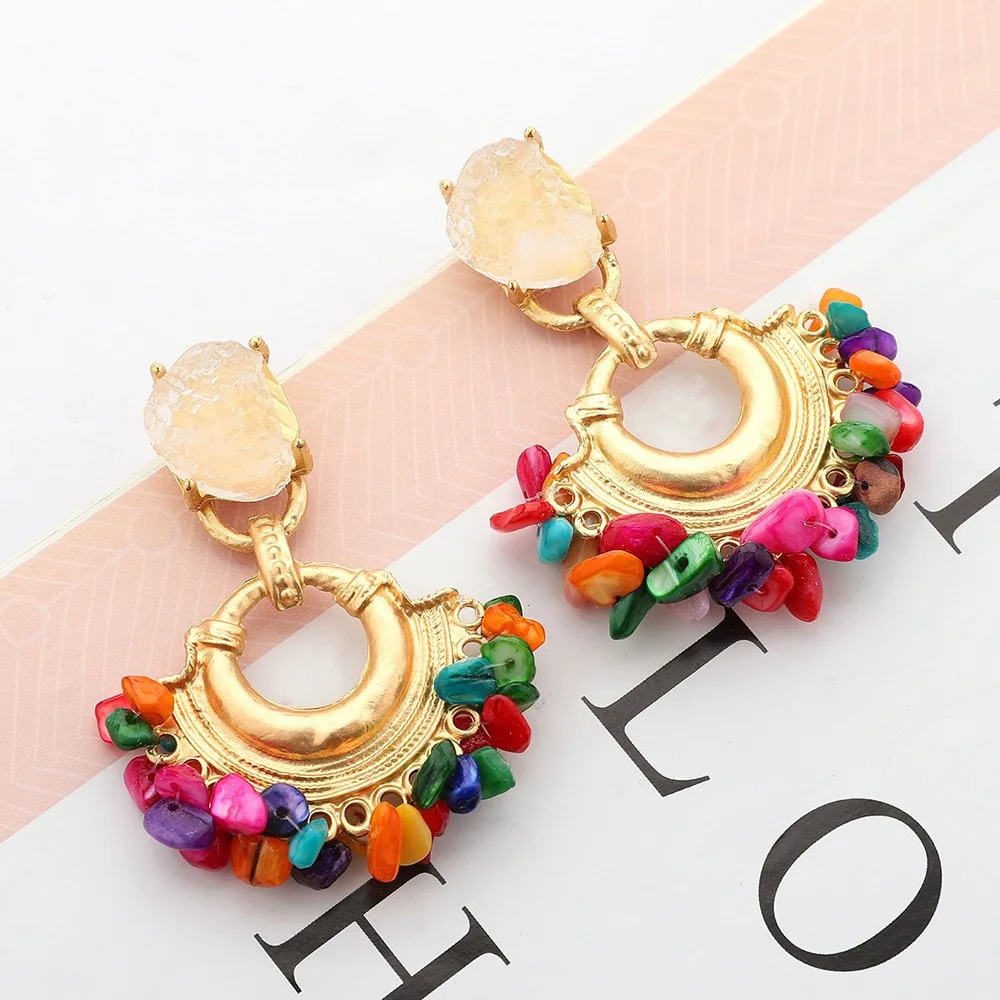 in Fashionable Charm Metal jewellery earrings women Exquisite Fan shaped Natural Stone Resin womens earring jewelry 250411