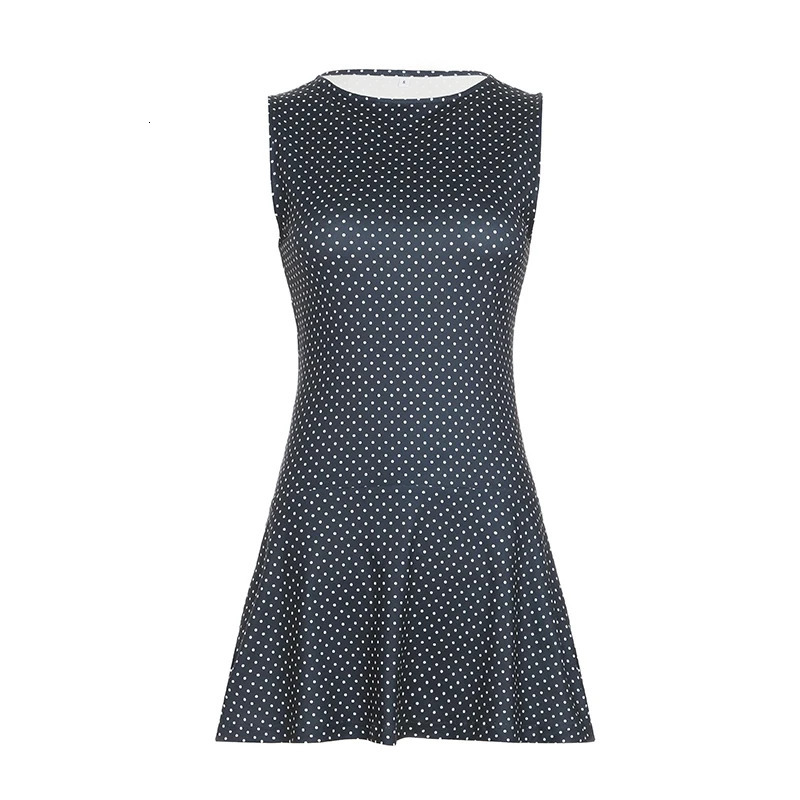 Sleeveless short dot printed womens dress slim fit elegant simple office fashion clothing 250414