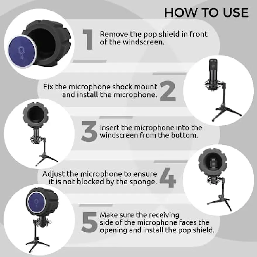 Pop Filter, Wind Shield Acoustic Filter , Vocal Isolation Foam Ball, Noise Canceling Sponge Microphone Windscreen